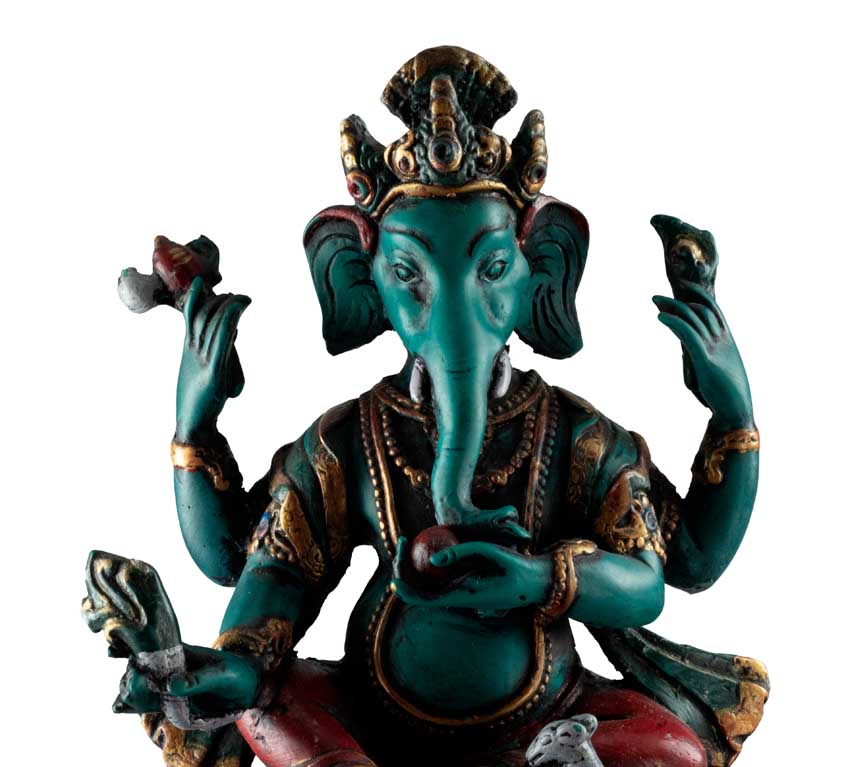 Statue Ganesh Assis En Résine Turquoise – Artisanat Népalais