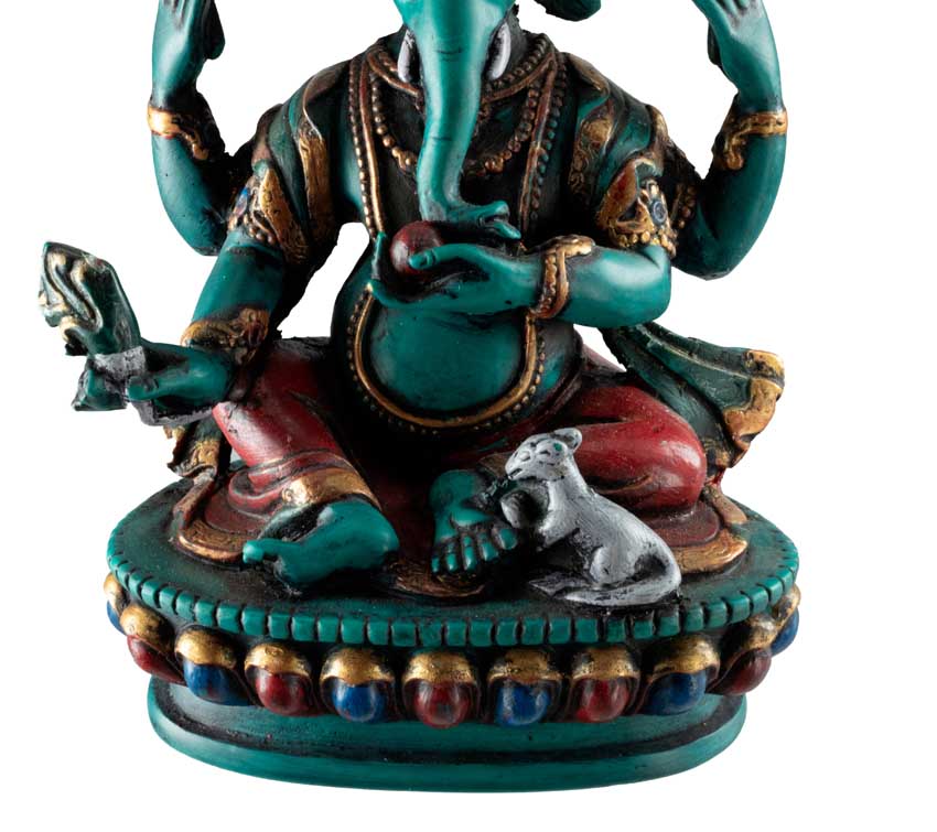 Statue Ganesh Assis En Résine Turquoise – Artisanat Népalais