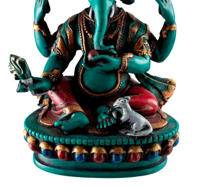 Statue Ganesh Assis En Résine Turquoise – Artisanat Népalais