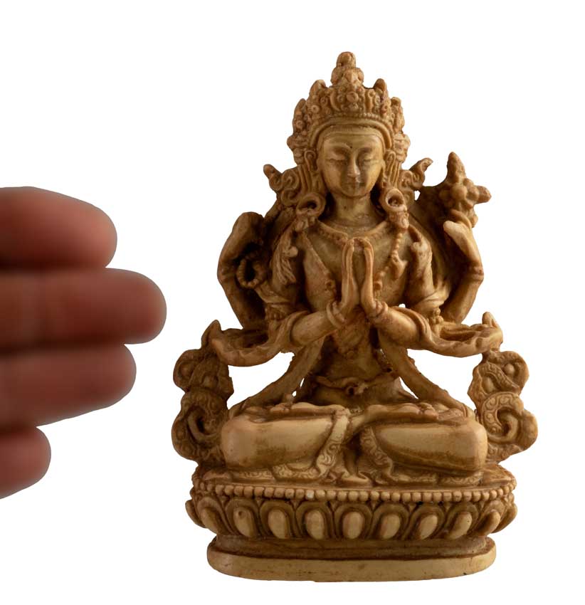 Statue Chenrezig en Résine Marron Clair – Artisanat Bouddhiste du Népal