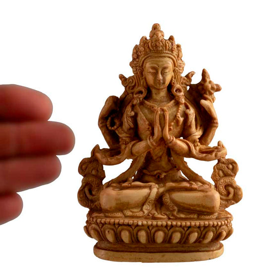 Statue Chenrezig en Résine Marron Clair – Artisanat Bouddhiste du Népal