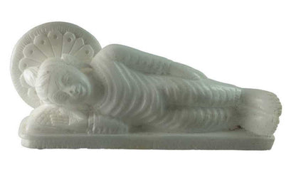 Statue Bouddha Nirvana En Marbre Blanc – Artisanat Indien Symbole D’Éveil