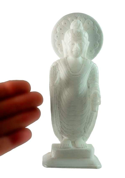 Statue Bouddha debout en marbre blanc de Makrana – Sculpture artisanale indienne avec Mudra du don