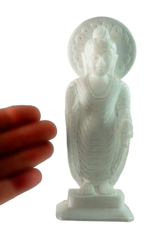 Statue Bouddha debout en marbre blanc de Makrana – Sculpture artisanale indienne avec Mudra du don