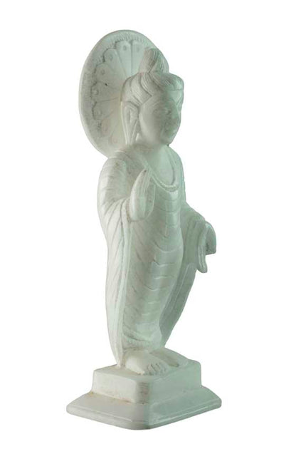 Statue Bouddha debout en marbre blanc de Makrana – Sculpture artisanale indienne avec Mudra du don