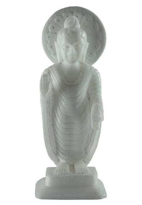 Statue Bouddha debout en marbre blanc de Makrana – Sculpture artisanale indienne avec Mudra du don