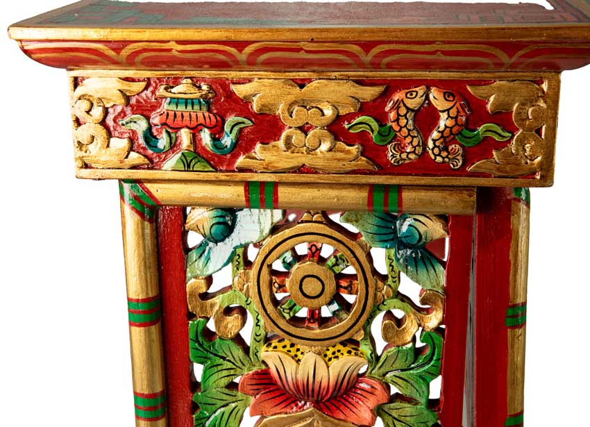 Table de Méditation Tibétaine Pliante en Bois – Motif Lion des Neiges du Népal