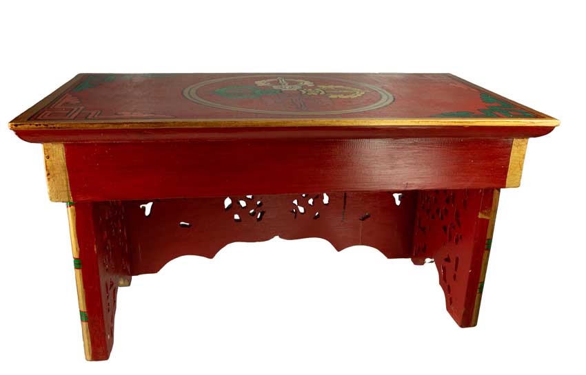 Table de Méditation Tibétaine Pliante en Bois – Motif Lion des Neiges du Népal