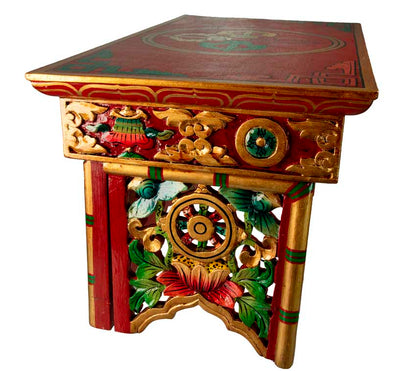 Table de Méditation Tibétaine Pliante en Bois – Motif Lion des Neiges du Népal