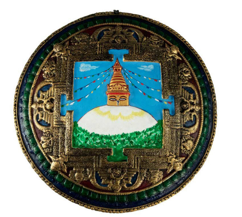 Plaque Murale Mandala Stupa De Bodnath En Terre Cuite Fibrée – Artisanat Du Népal