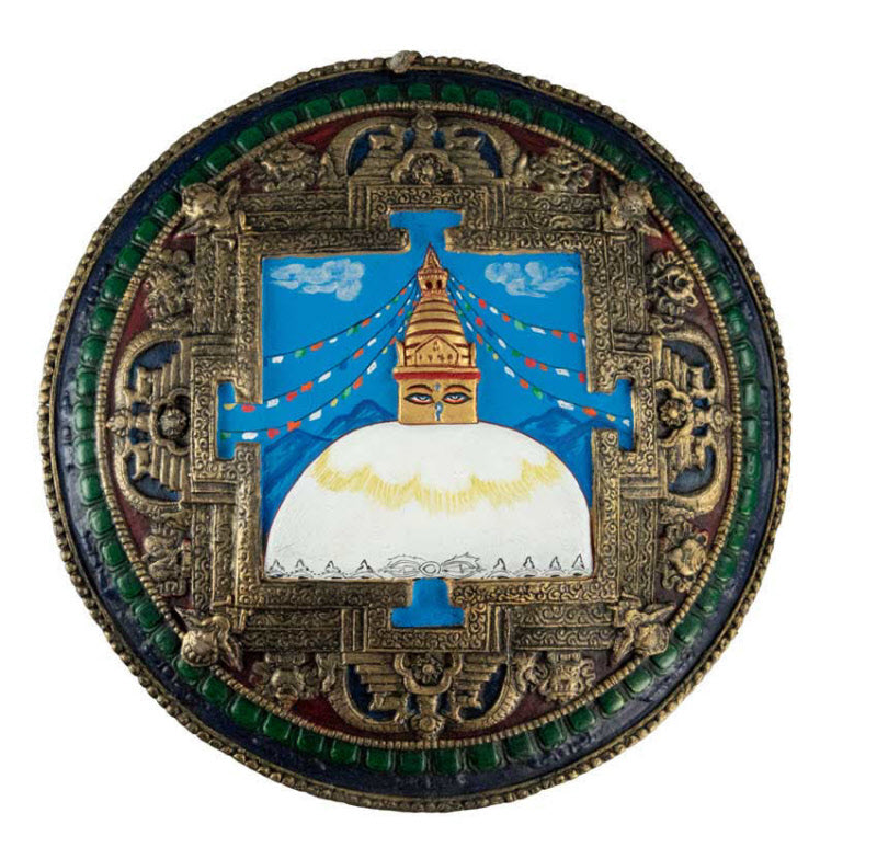 Plaque Murale Mandala Stupa De Bodnath En Terre Cuite – Artisanat Du Népal