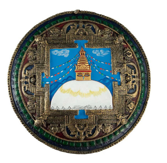 Plaque Murale Mandala Stupa De Bodnath En Terre Cuite – Artisanat Du Népal