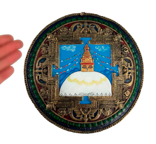 Plaque Murale Mandala Stupa De Bodnath En Terre Cuite – Artisanat Du Népal
