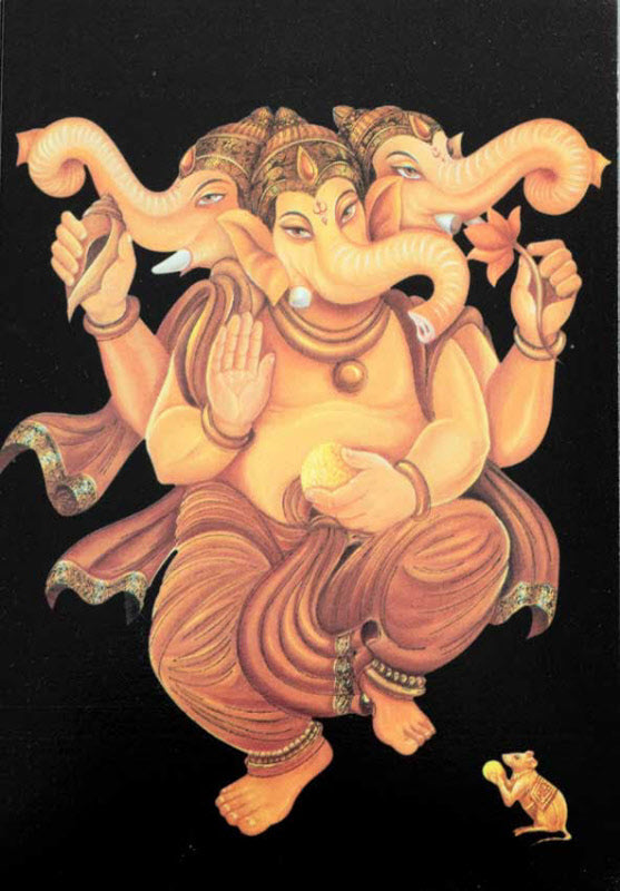 Carte Postale Ganesh À Trois Têtes – Art Hindou Traditionnel De L’Inde
