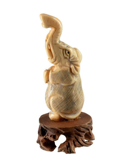 Netsuke Éléphant en Os de Bovin – Trompe Levée, Artisanat Chinois