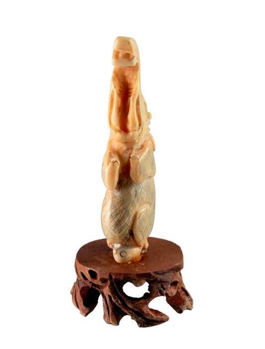 Netsuke Éléphant en Os de Bovin – Trompe Levée, Artisanat Chinois