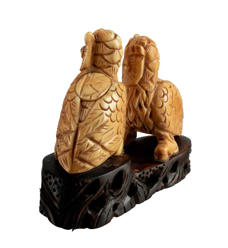 Figurine Couple De Chouettes En Os Sculpté – Artisanat Chinois