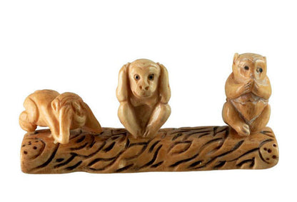 Statuette 3 Singes De La Sagesse En Os Sculpté – Artisanat Chinois