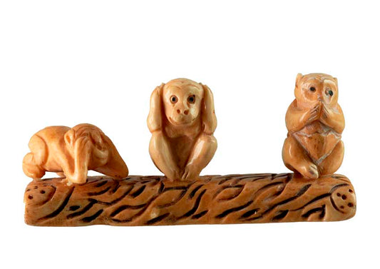 Statuette 3 Singes De La Sagesse En Os Sculpté – Artisanat Chinois