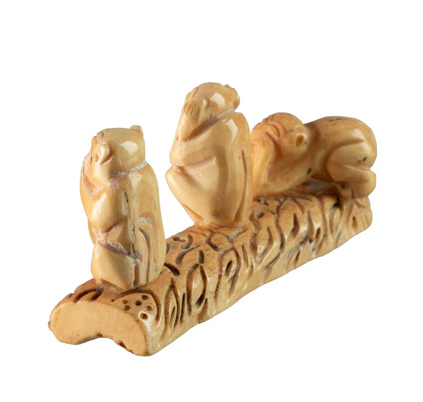 Statuette 3 Singes De La Sagesse En Os Sculpté – Artisanat Chinois