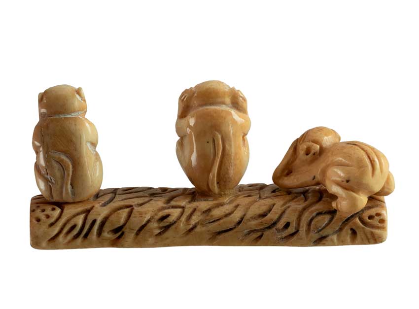 Statuette 3 Singes De La Sagesse En Os Sculpté – Artisanat Chinois