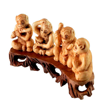 Figurine Singes Musiciens en Os Sculpté – Artisanat Chinois