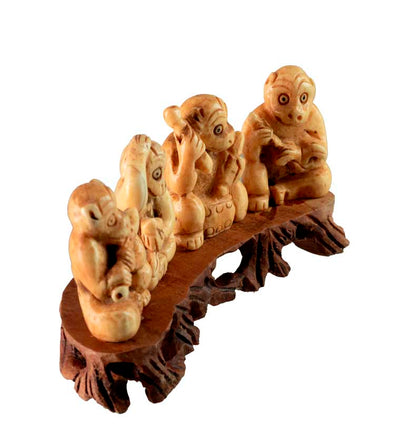 Figurine Singes Musiciens en Os Sculpté – Artisanat Chinois