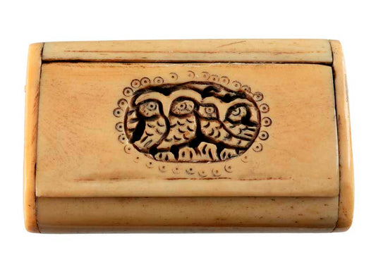 Boîte À Grillon Rectangulaire En Os – Motif Chouettes Artisanat Chinois