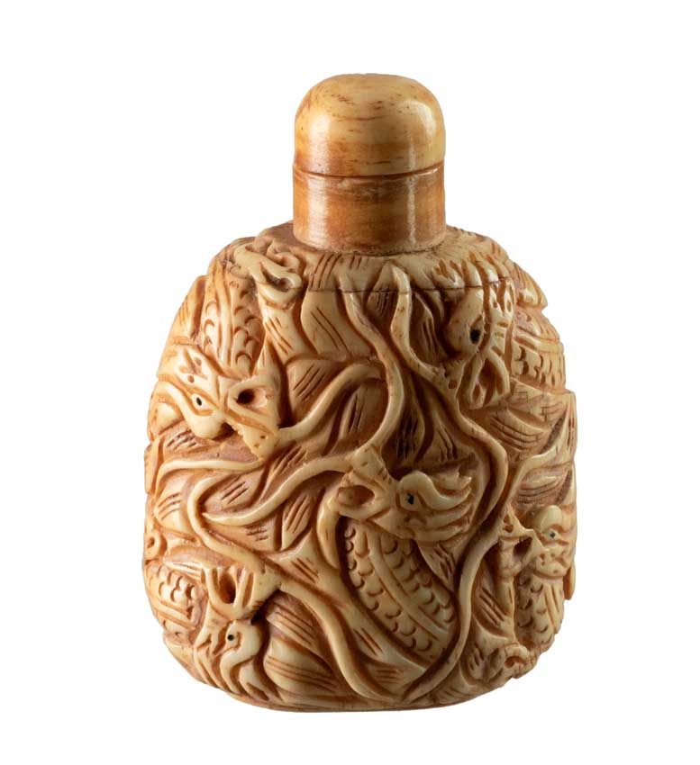 Flacon En Os Sculpté Dragon – Artisanat Chinois Et Tibétain