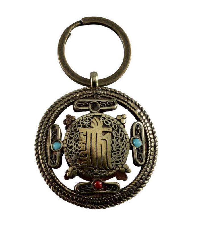 Porte-Clé Mandala Bouddhiste – Om Tibétain et Kalachakra en Cuivre