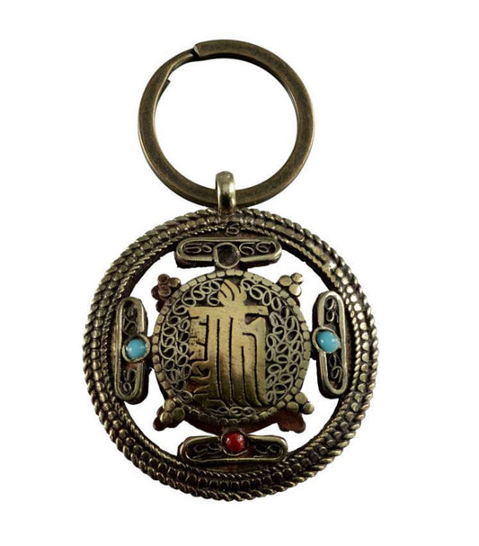 Porte-Clé Mandala Bouddhiste – Om Tibétain et Kalachakra en Cuivre
