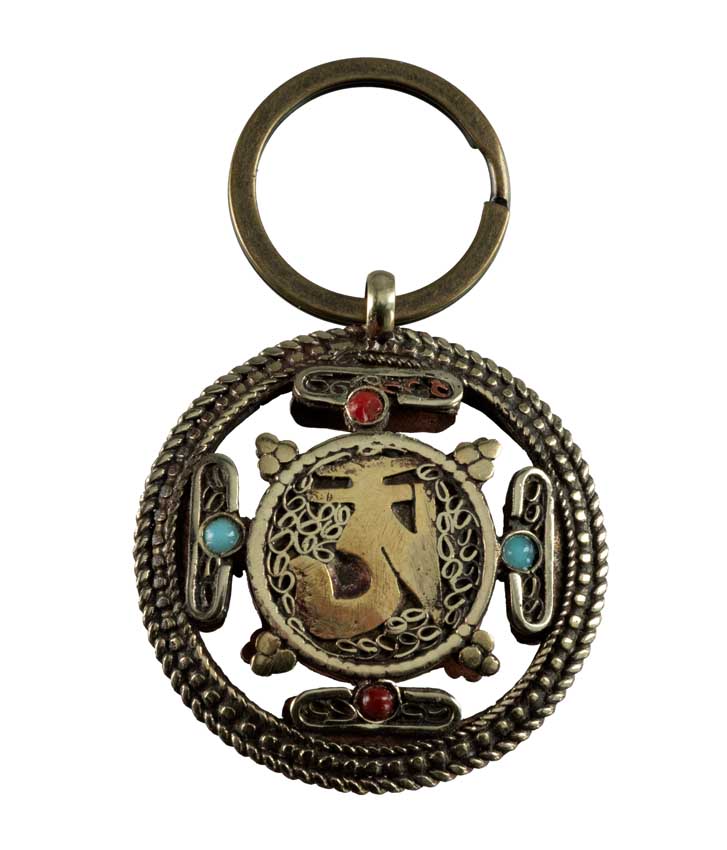 Porte-Clé Mandala Bouddhiste – Om Tibétain et Kalachakra en Cuivre
