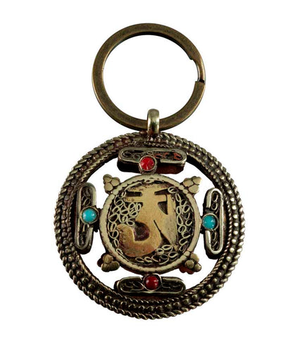 Porte-Clé Mandala Bouddhiste – Om Tibétain et Kalachakra en Cuivre