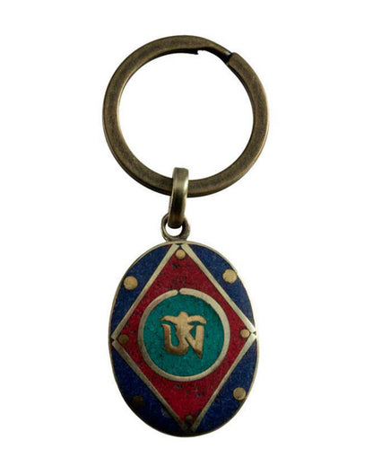 Porte-Clé Om Bouddhiste Tibétain en Laiton – Artisanat Népalais