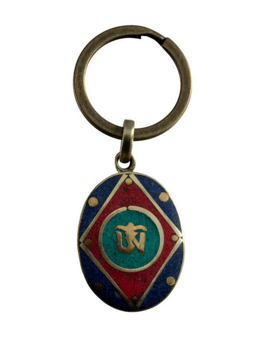 Porte-Clé Om Bouddhiste Tibétain en Laiton – Artisanat Népalais