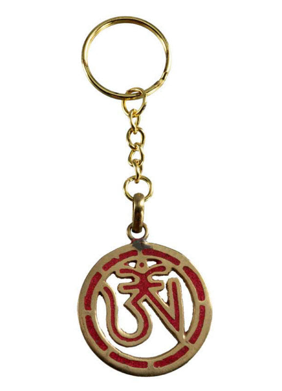 Porte-Clé Original Om Bouddhiste en Cuivre et Résine Rouge
