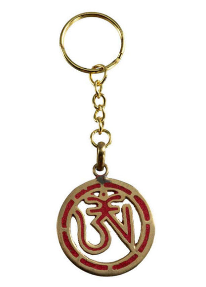 Porte-Clé Original Om Bouddhiste en Cuivre et Résine Rouge