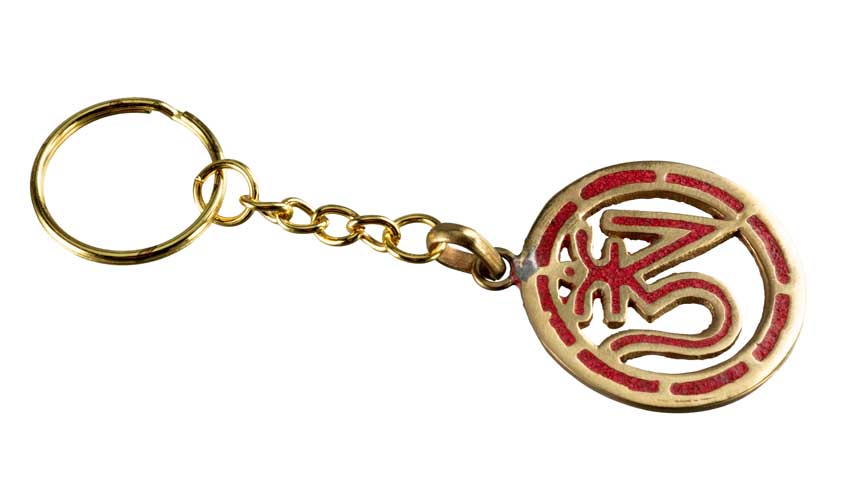 Porte-Clé Original Om Bouddhiste en Cuivre et Résine Rouge