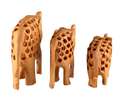 Trio De Statuettes Éléphant En Bois – Artisanat Indien