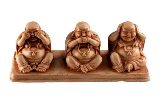 Statuette 3 Bouddhas De La Sagesse En Résine – Artisanat Népalais – Les Trois Singes De La Sagesse