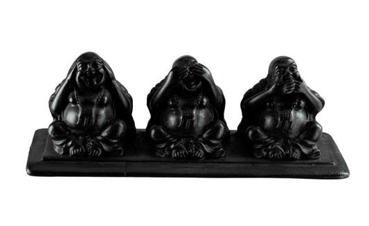 Statuette 3 Singes De La Sagesse En Résine Noire – Artisanat Népalais