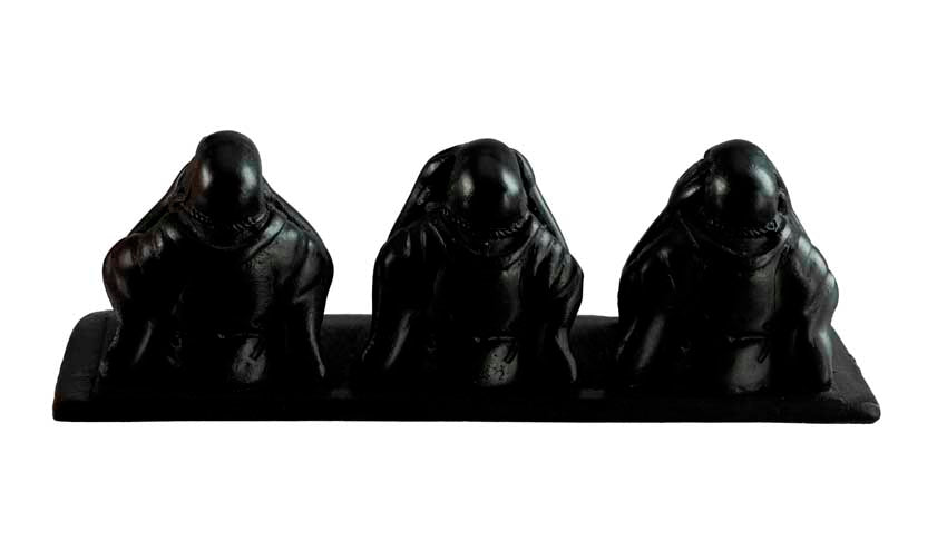 Statuette 3 Singes De La Sagesse En Résine Noire – Artisanat Népalais