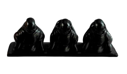 Statuette 3 Singes De La Sagesse En Résine Noire – Artisanat Népalais