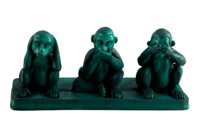 Statuette 3 Singes De La Sagesse En Résine Turquoise – Artisanat Asiatique