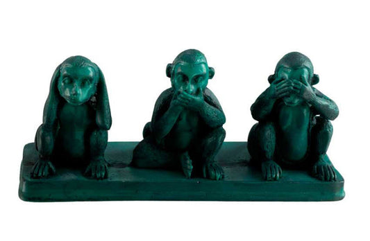 Statuette 3 Singes De La Sagesse En Résine Turquoise – Artisanat Asiatique