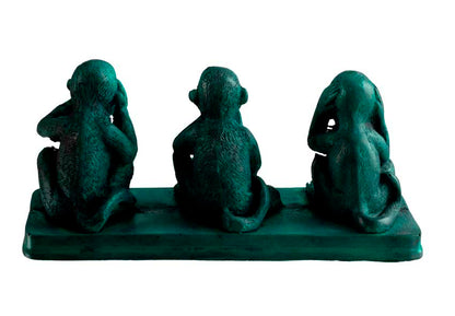 Statuette 3 Singes De La Sagesse En Résine Turquoise – Artisanat Asiatique