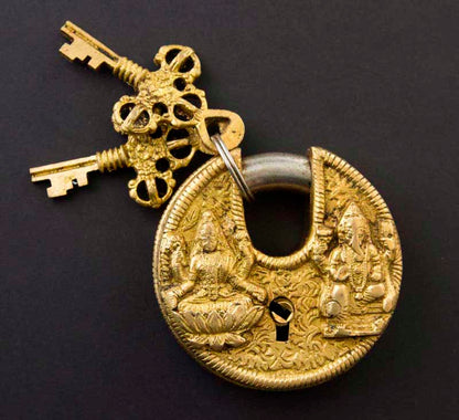 Cadenas Décoratif Rond Lakshmi Et Ganesh En Laiton – Artisanat Du Népal