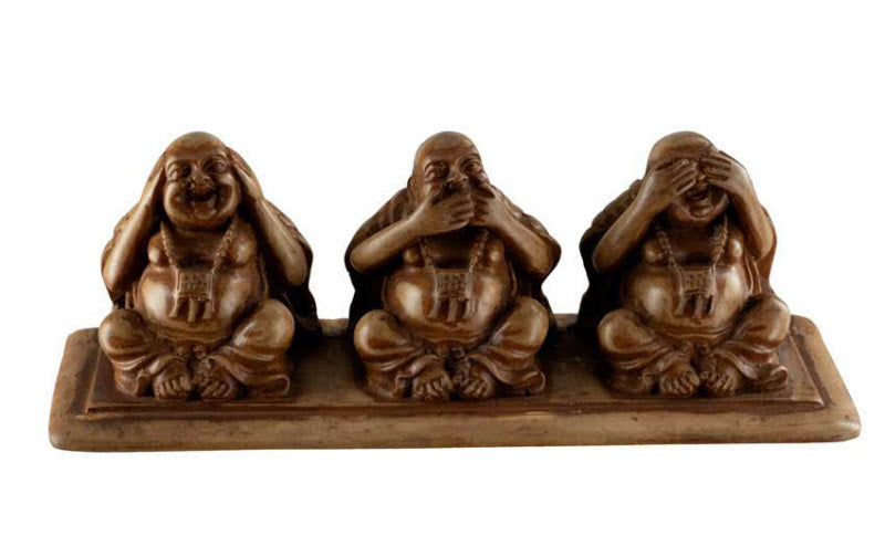 Statuette 3 Bouddhas De La Sagesse En Résine – Artisanat Népalais – Les Trois Singes De La Sagesse