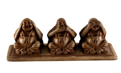Statuette 3 Bouddhas De La Sagesse En Résine – Artisanat Népalais – Les Trois Singes De La Sagesse