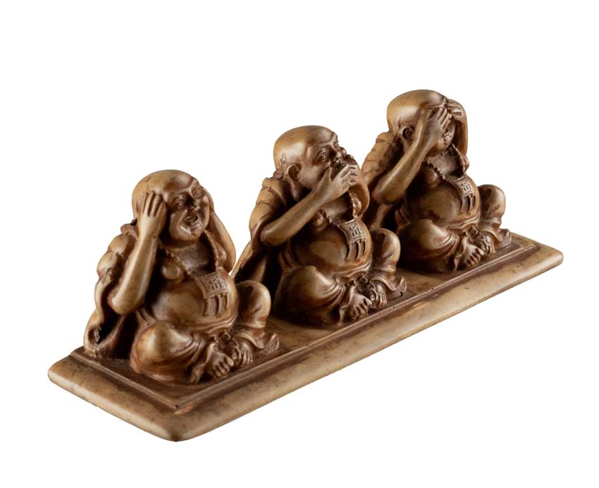 Statuette 3 Bouddhas De La Sagesse En Résine – Artisanat Népalais – Les Trois Singes De La Sagesse